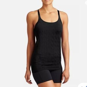 Athleta black strappy back built in bra workout top S| yoga Pilates athleisure